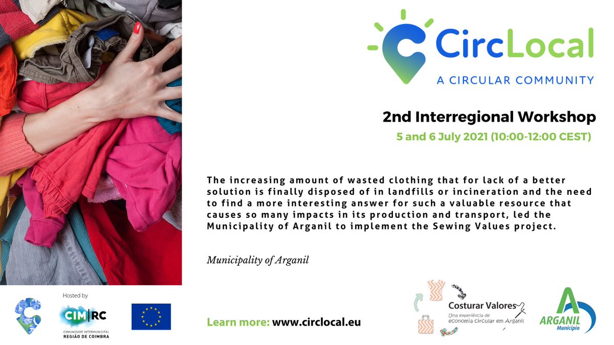 CircLocal's tweet image. How can we adopt #circular practices to reduce the impact of clothes waste and encourage their #upcycling?
Learn about the inspiring initiative &quot;Sewing Values&quot; in Arganil (PT) at our 2nd Interregional Workshop on 5-6 July!
To register click here: lnkd.in/dVZbnpyhttps:/…