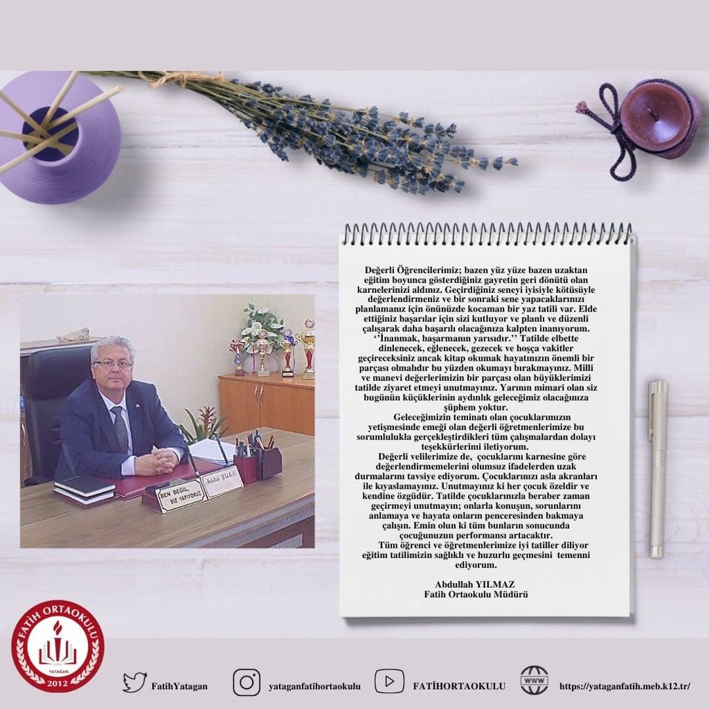 Okul Müdürümüz Abdullah YILMAZ’ın karne mesajı. 📌