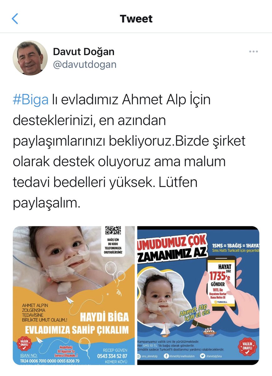 #SMA hastası Ahmet Alp  için 2.134.000 Euro gerekiyor.Yarısını tamamladık.
Sanatçılarımızın desteği önemli. 
⁦<a href="/tarkan/">Tarkan</a>⁩ ⁦<a href="/CMYLMZ/">Cem Yılmaz</a>⁩ ⁦<a href="/haluklevent/">Haluk Levent ( Ahbap Ekibi )</a>⁩ ⁦⁦<a href="/YeniAlisan/">Alişan</a>⁩ ⁦<a href="/KeremBursin/">Kerem Bürsin (Mavi Tik ;)</a>⁩ ⁦<a href="/alipoyrazoglu/">Ali Poyrazoğlu</a>⁩ ⁦<a href="/NukhetDuru/">Nükhet Duru</a>⁩ ⁦<a href="/CemBelevi/">Cem Belevi</a>⁩