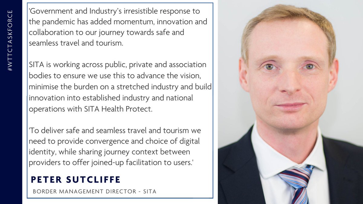 WTTC's tweet photo. This week we had the pleasure of Peter Sutcliffe, SITA Border Management Director, speaking at our #WTTCTaskforce call. He shared his thoughts on the challenges the Travel & Tourism industry is facing.
@SITAonline #TravelRecovery #CrisisRecovery https://t.co/XaPl2FWlgh