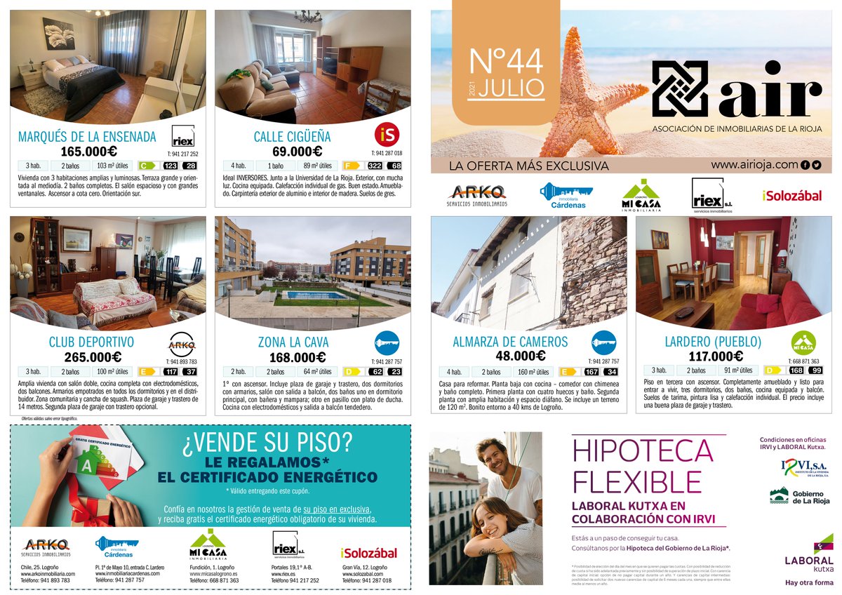 ISSolozabal's tweet photo. Publicación de las exclusivas del mes de Julio de la Asociación de Inmobiliarias de La Rioja. https://t.co/9ZRApS303i