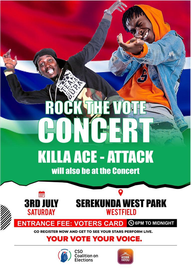 GambiaNYP's tweet photo. We have started distributing the Rock the Vote Concert Tickets. Call or text: 3053148 to get yourself a ticket...
Limited number of tickets available!!
#RegisterToVote220 https://t.co/7xOE6Fztp5