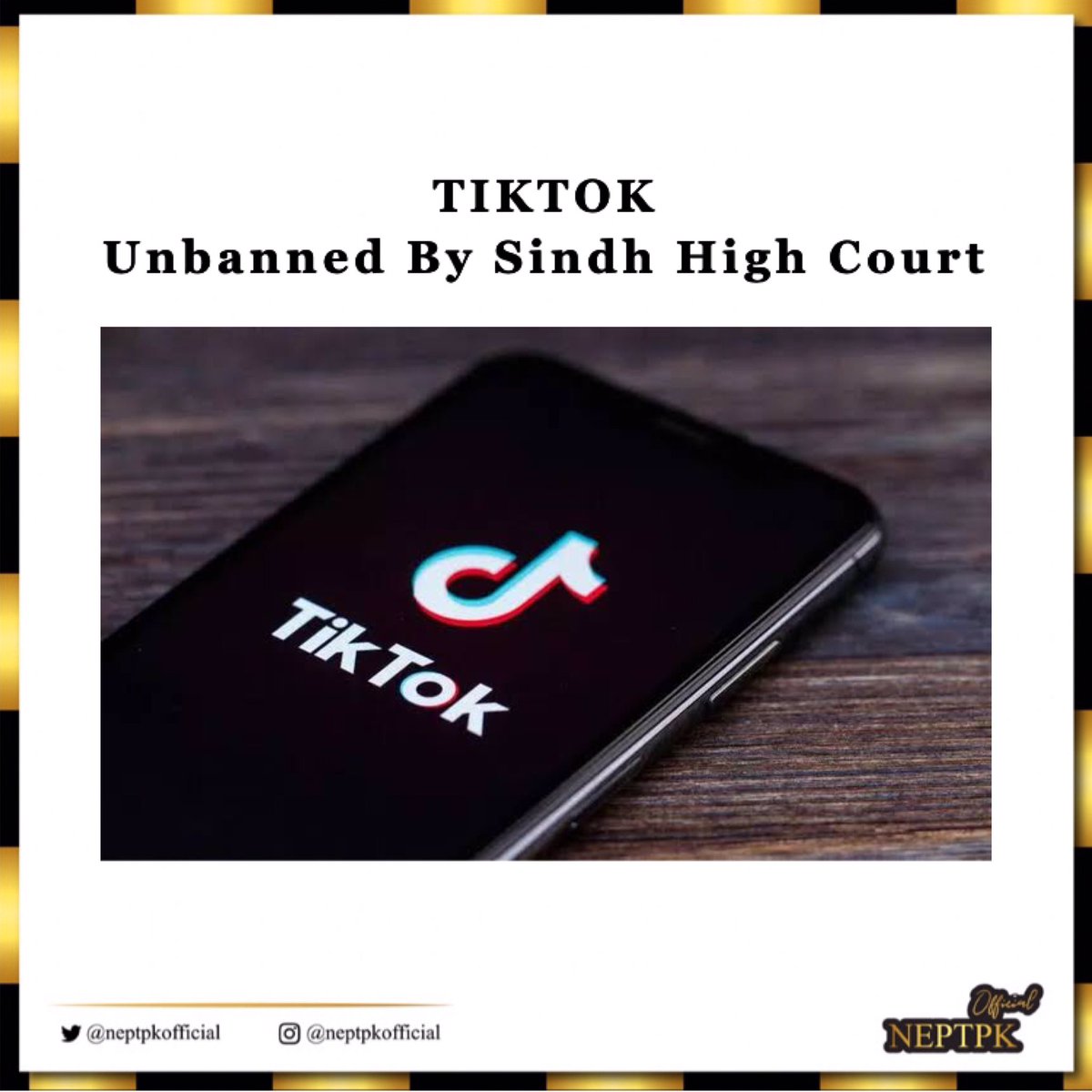 BREAKING: Sindh High Court retracts ban on the video-sharing app #TikTok after four days and is set to be restored across the country.

#neptpkofficial 
#tiktokpakistan #tiktok #tiktokbanned #videosharingapp #highcourt #pakistan #tiktoker #BREAKING