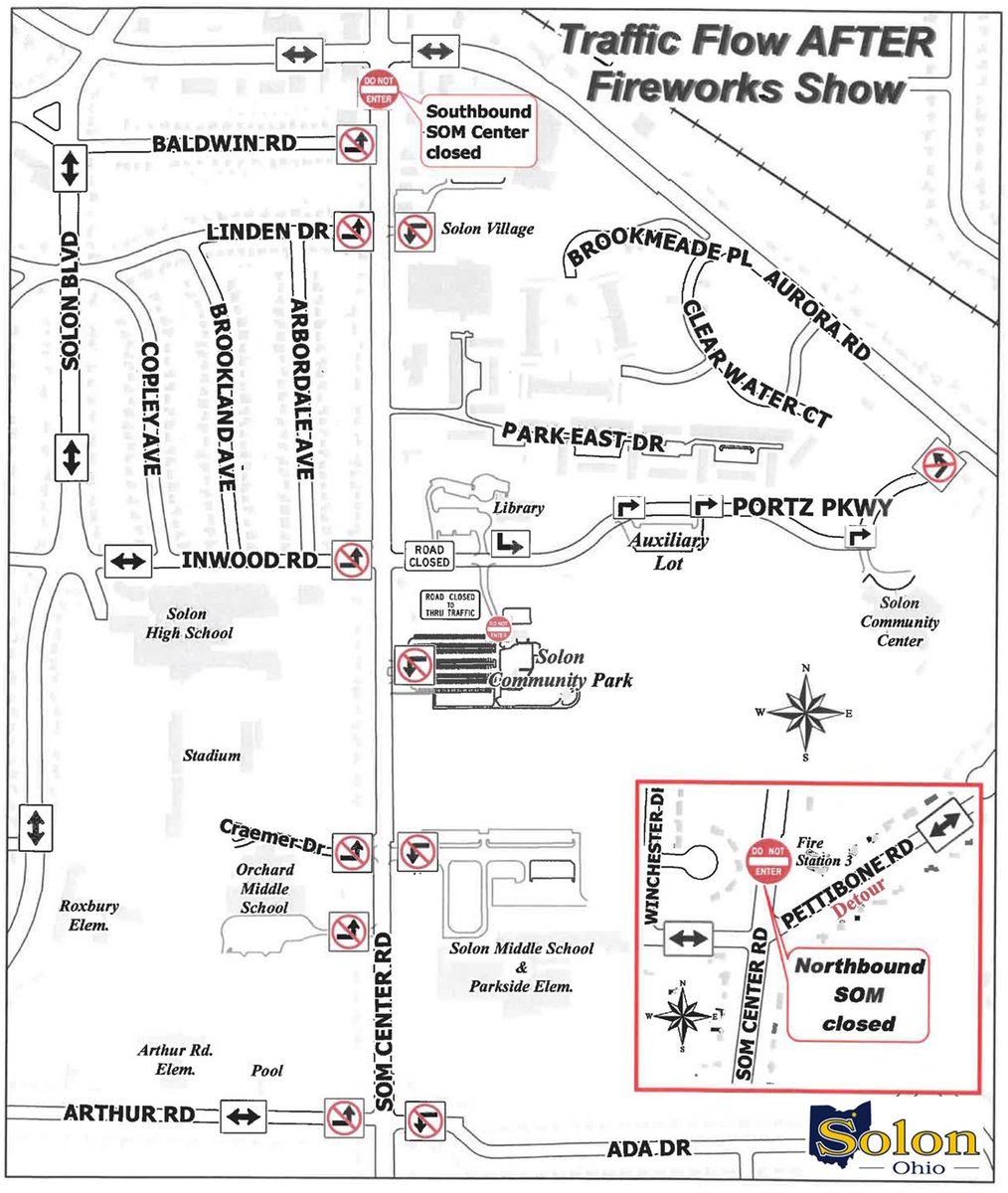 The City of Solon’s Annual Fireworks Show will be held at Solon Community Park tonight beginning at dusk. 

Please be advised of road closures and traffic pattern changes during the event and after the show.