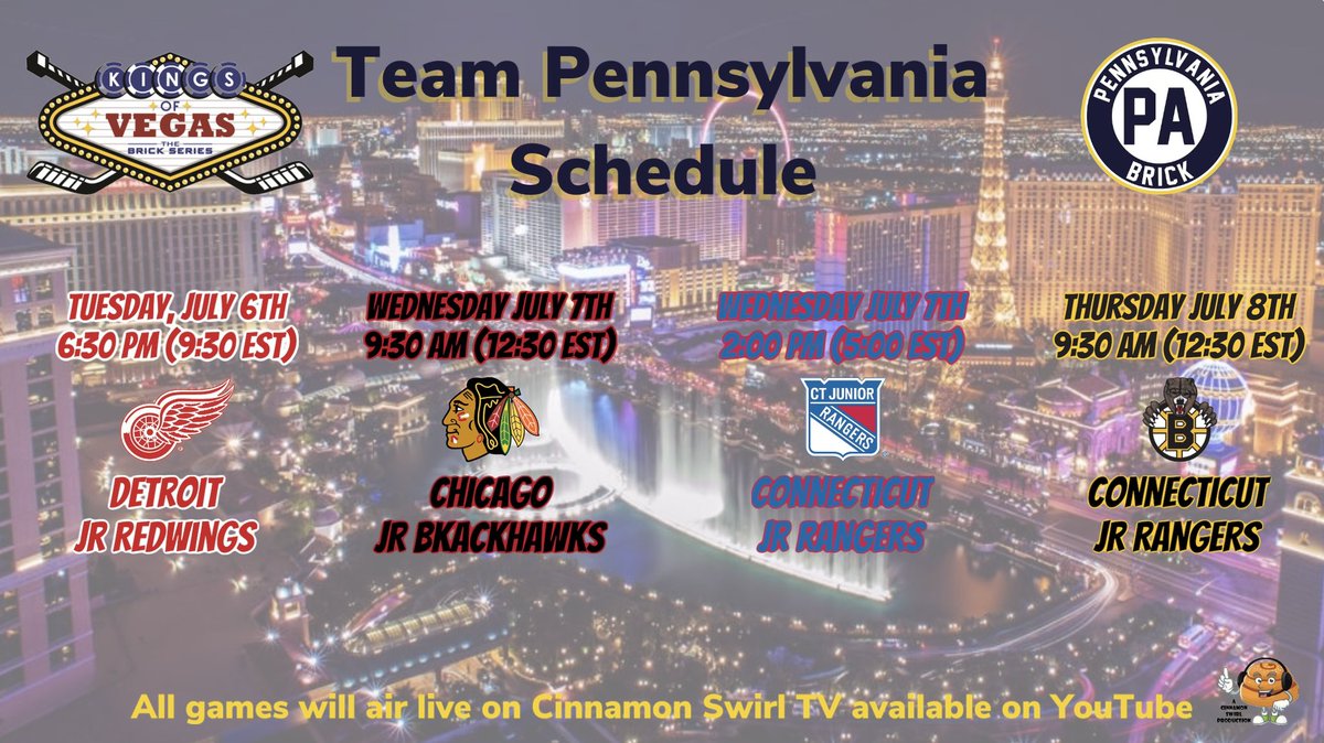 Team Pennsylvania Round Robin Schedule. #TeamPA #PABrick #BrickHockey #LasVegas #VegasBound #BrickSeries #LetsGoPA