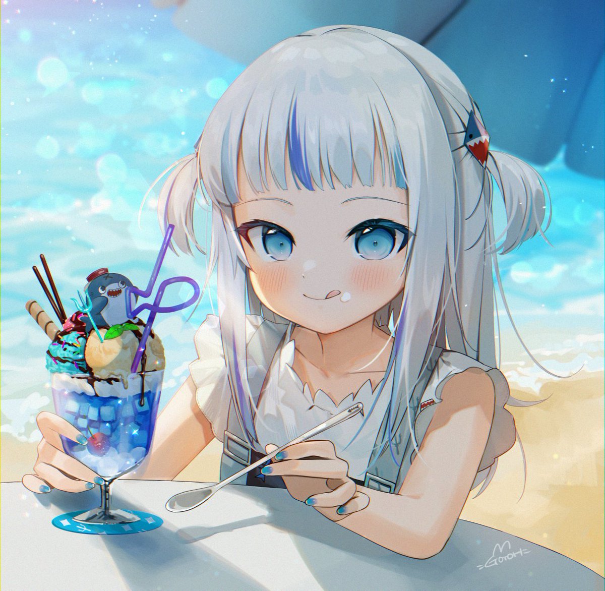 がうるぐら 「🏖️#gawrt 」|ごとーのイラスト