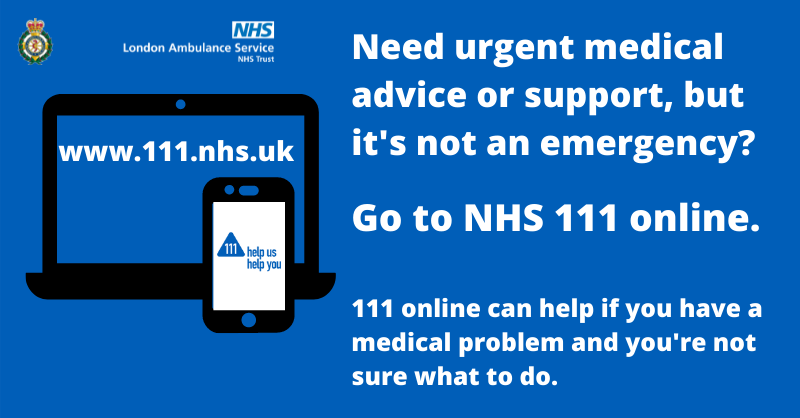 Ldn_Ambulance's tweet photo. If you need urgent medical help, but you don’t need an emergency ambulance, go to https://t.co/oWFZ4iE4Ef to be directed to the best help for your needs.

Also, if you’re unsure what to do, go to 111 online first.

For less urgent health problems contact your GP or pharmacy. https://t.co/QUIp5wQE5f
