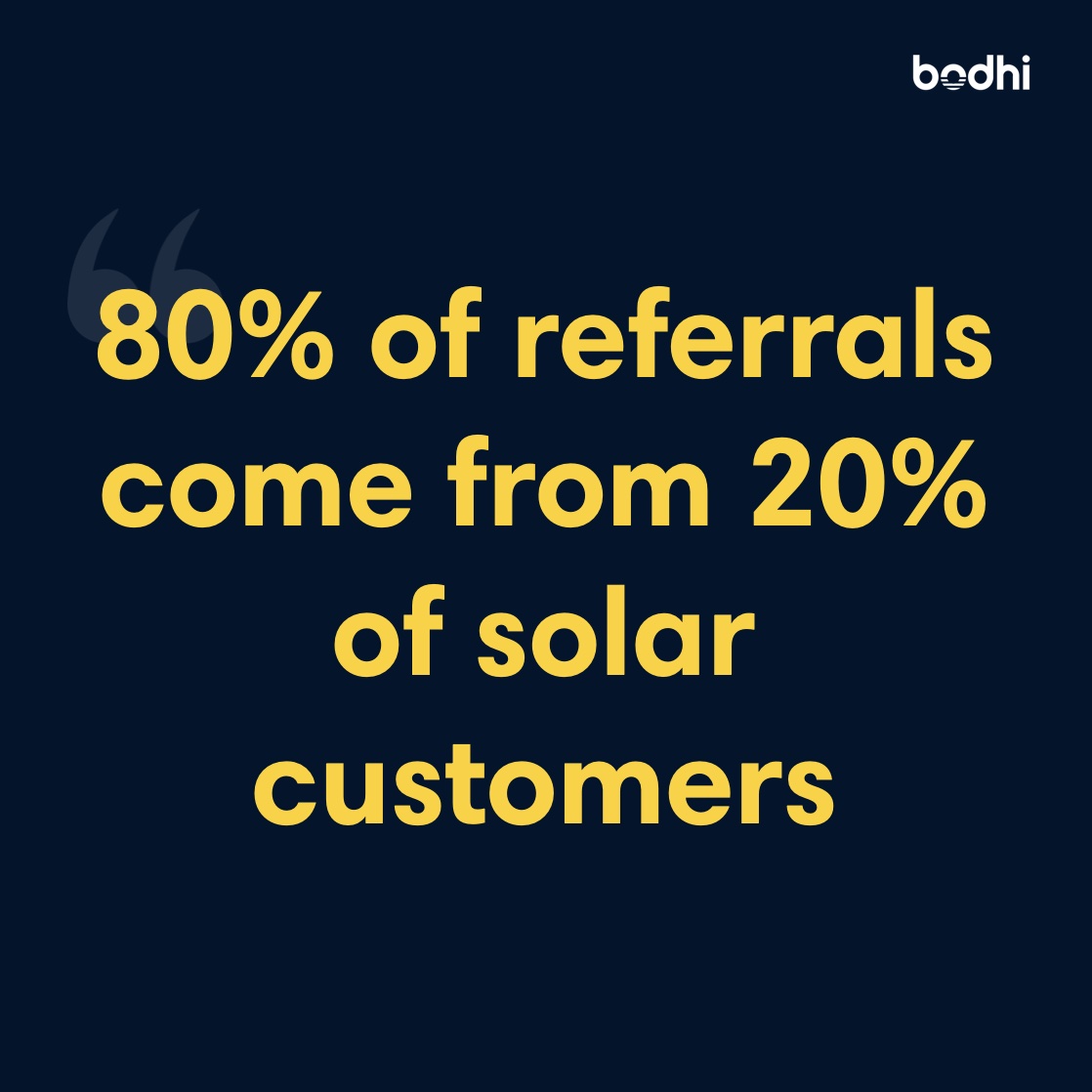 There's a little talked about secret in solar - 80% of referrals come from 20% of solar customers.  

These are your #SolarChampions.  

Check out our blog post where we describe how to identify them, segment them, and appreciate them.

bit.ly/3hlM94P