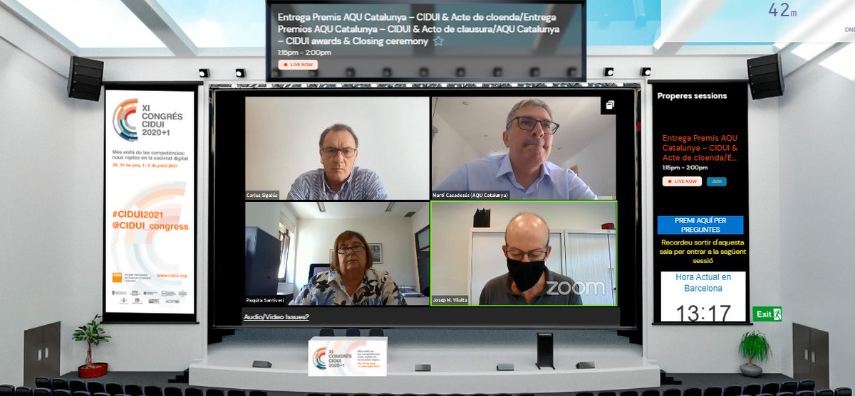eponsf's tweet image. #CIDUI2021 Seguint l&apos;acte de cloenda del congrés. Primer amb l’entrega, per part de Martí Casadesús, dels Premis @aqucatalunya a les millors comunicacions. Després clouen el congrés @JosepMVilalta (@ACUPcatalunya) Carles Sigalés (@UOCuniversitat) i Paquita Santiveri (@UdL_info)