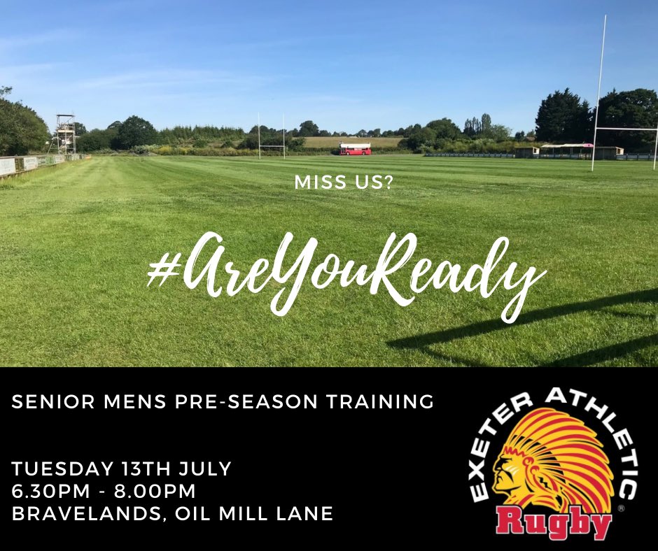 ExeterAthletic1's tweet photo. Our senior men’s team are back at pre season training in 11 short days! All ages and abilities welcome to attend! #AreYouReady #grassroots #inclusionmatters @RFUSouthWest @EngRugbyDevon @Devon_Hour @ExeterTouch @DevonRFU https://t.co/CGZa8UZ1pf