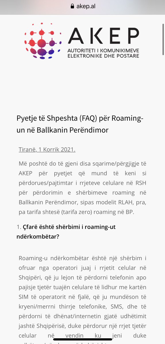 pvengu's tweet photo. Excellent FAQ page from Albanian telecoms regulator #AKEP regarding « Zero Roaming » agreement into effect since yesterday in the #WesternBalkans 🇦🇱👉🏻 Pyetje të Shpeshta (FAQ) për Roaming-un në Ballkanin Perëndimor: https://t.co/ckv3ReSkQa #staycharged #roamfree @rccint https://t.co/E55PeyPxpW
