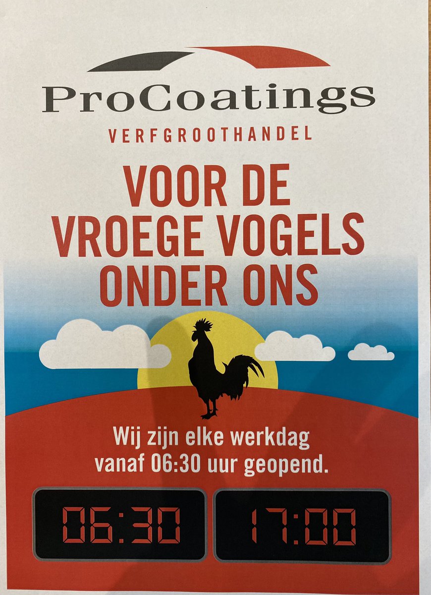 ScholsJ's tweet photo. ProCoatings Leiden, nu iedere werkdag geopend van   6:30 uur t/m 17:00  uur. https://t.co/YAhr67IYgv