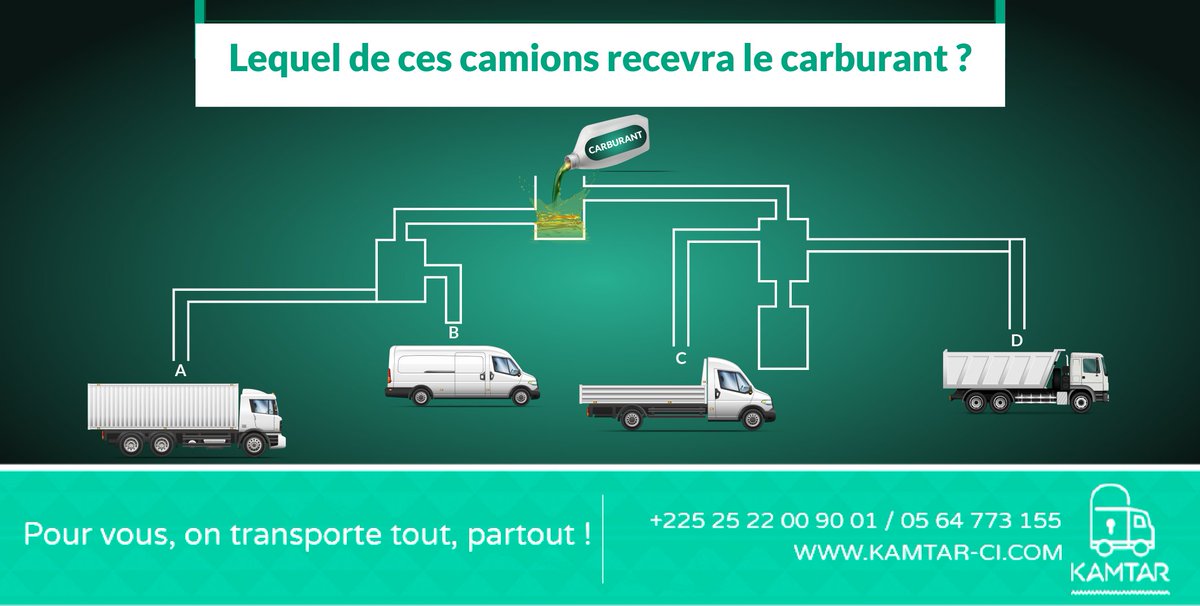Avez-vous la bonne réponse🤔? Partagez la avec nous😄!
#Kamtar
#Transport
#Logistique
#Camion
#Marchandises 
#Colis
