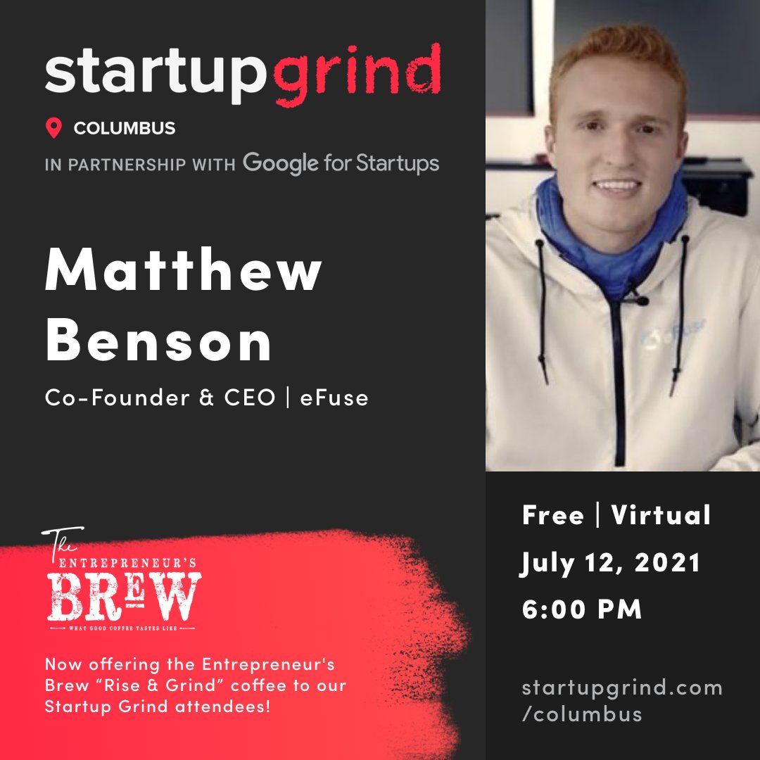 We are diving into the online gaming world, by interviewing Matthew Benson of eFuse. Join our next Startup Grind where we will cover the journey, scaling to 500,000+ users, and what it’s like to go to market in this new industry.

RSVP: bit.ly/3vmlLwN