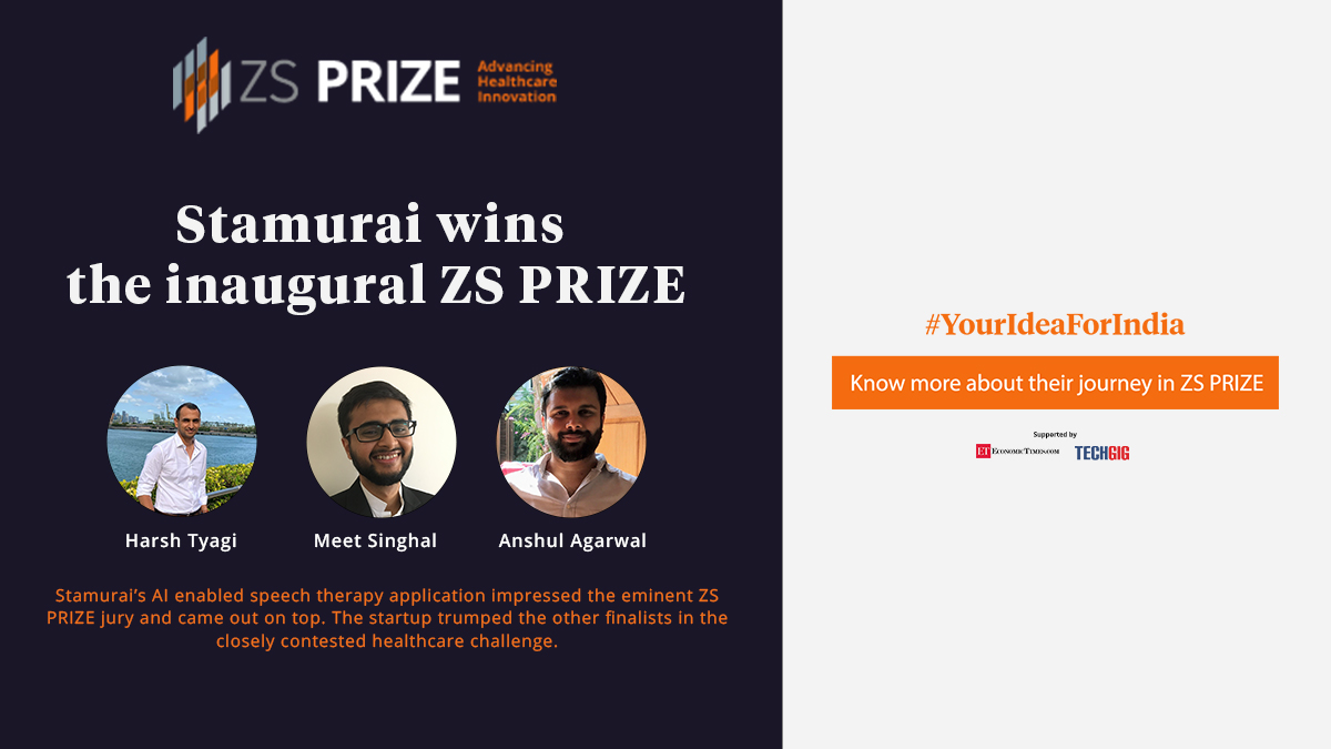 We are delighted to announce the winners of #ZSPRIZE 2021. Congratulations to the team Stamurai! Read more about their winning idea on AI-enabled speech therapy application: bit.ly/3h7V1fr. #YourIdeaForIndia