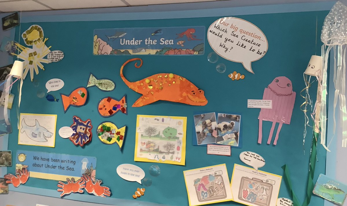 RECEPTIONOPS's tweet photo. We are proud of the work we do in FS2 so we display it in the classroom for others to seeπ, this is some of the work we have done so far for our topic β Under the Seaβ π #ourbigquestion https://t.co/uoIeak56dQ
