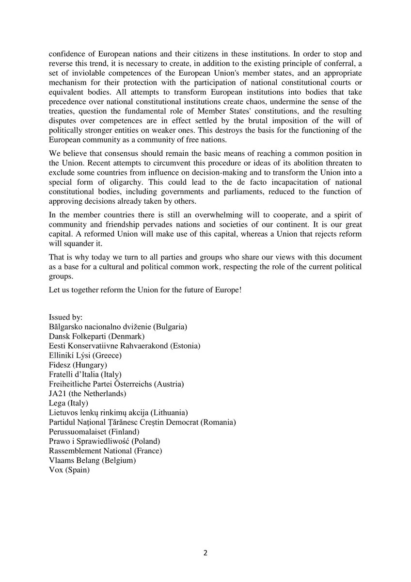 KatalinNovak_HU's tweet photo. We will defend Europe from aggressive attempts to transform it &amp; keep it the way it is: a truly diverse, Christian continent where we may all feel at home. The joint declaration of 16 European parties #FutureofEurope #CoFoE https://t.co/Fb1cBt6kNE