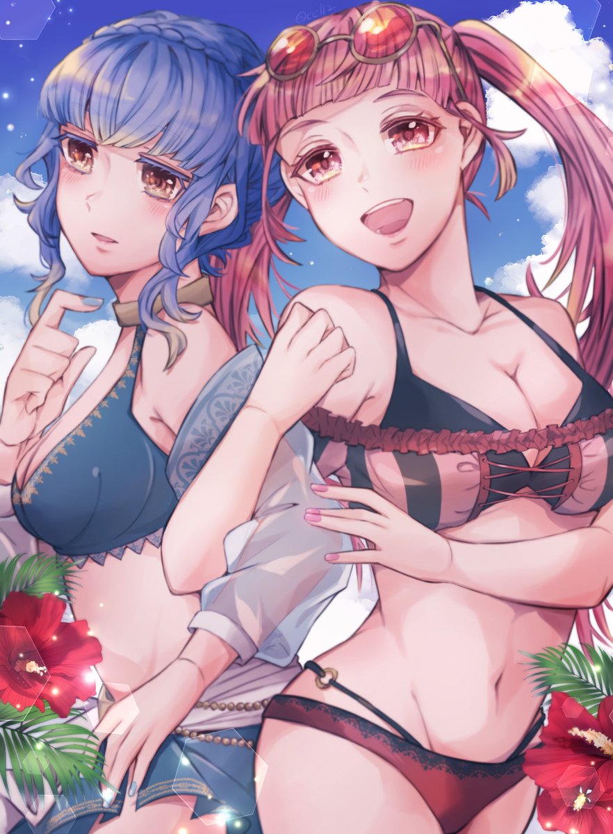 ヒルダ=ヴァレンティン=ゴネリル ,マリアンヌ=フォン=エドマンド 「水着ヒルマリちゃん。
金鹿水着みんな可愛いぞ～! 」|かはづ気良●5月ゆあまい2＆オルスタ22のイラスト