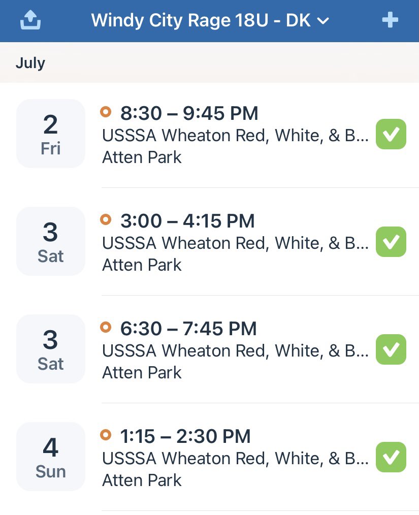 WCRage18U_DK's tweet photo. This weekends schedule. Come out and see us play! #windycityragesoftball #windycityrage #tournament #fastpitch #gameday #GoRage #softball #redwhiteandblue https://t.co/lH5TWdOyfB