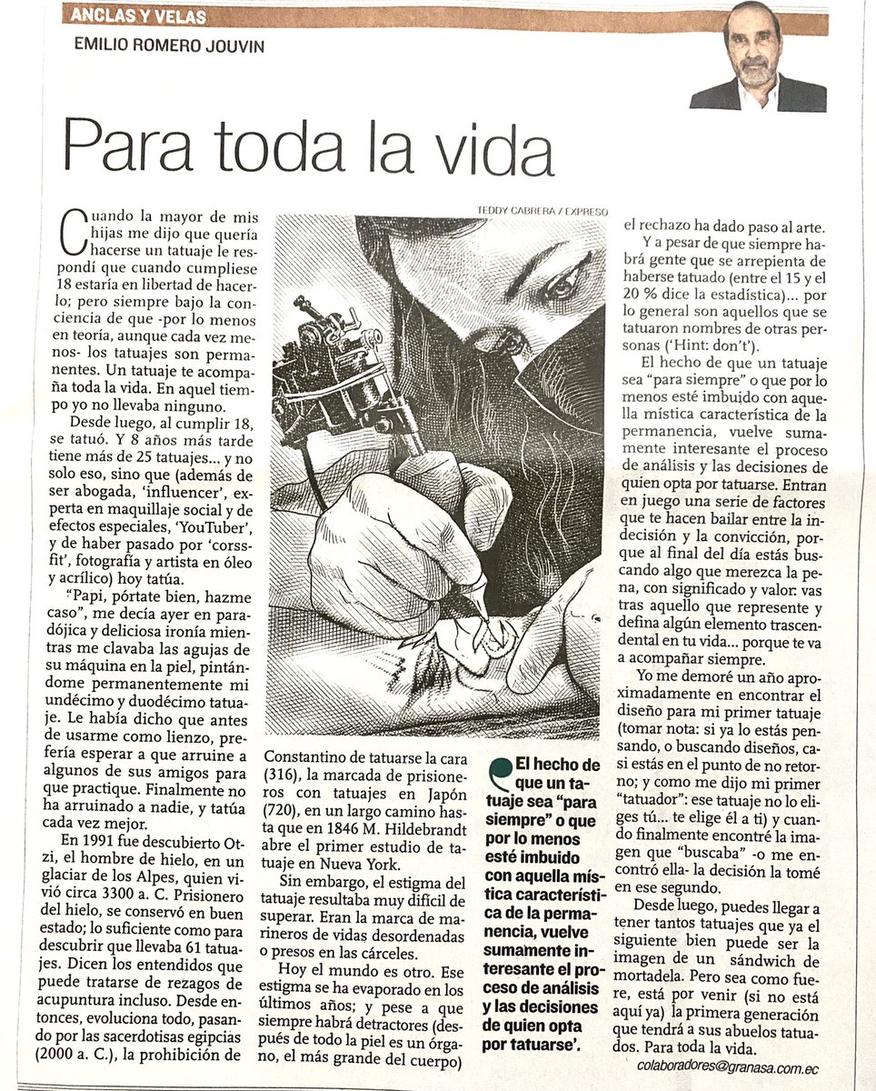 emilioromeroj's tweet photo. Para toda la vida. 
Tinta en la piel. 
Les dejo mi columna de @Expresoec https://t.co/uRaIA4eAkW