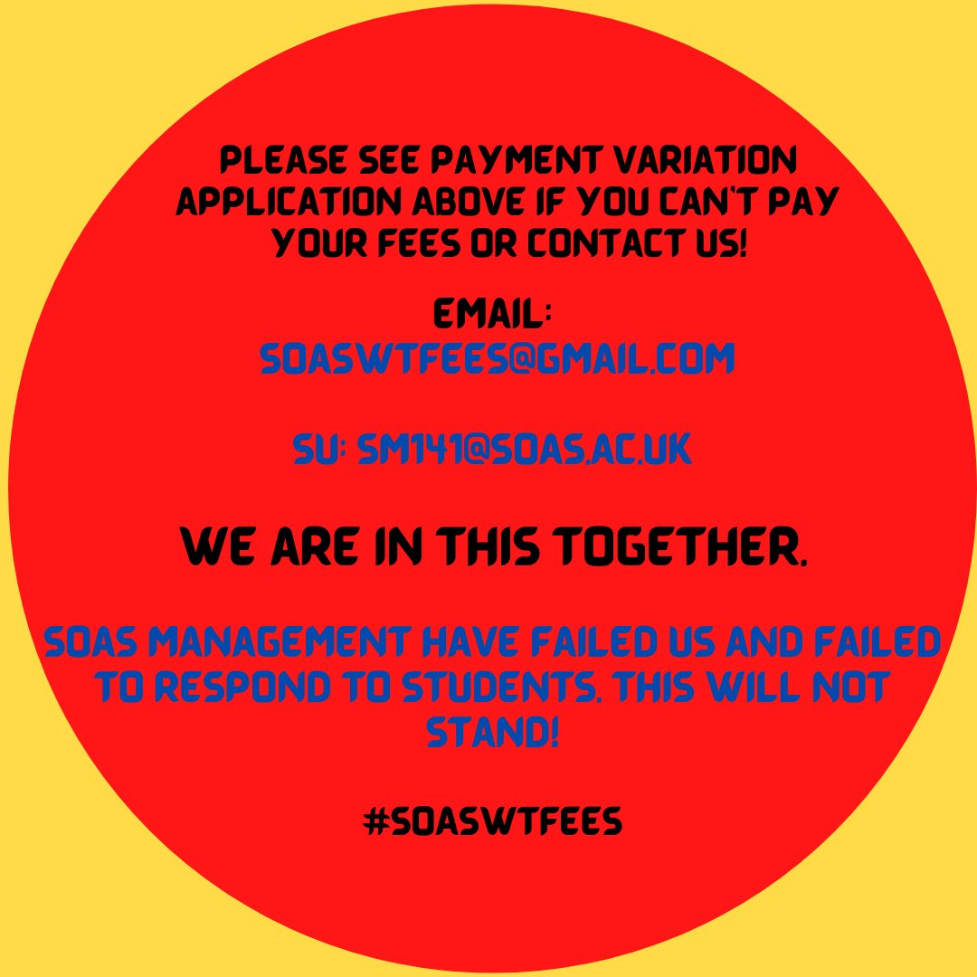 soaswtfees's tweet photo. Attention SOAS students! Many strikers have now been put into financial suspension. @SOAS has no right to do this before responding to individual students! See below our plan moving forward. Payment variation application if you're unable to pay your fees: https://t.co/svsNL0MMM0 https://t.co/oYYbTGdLWO