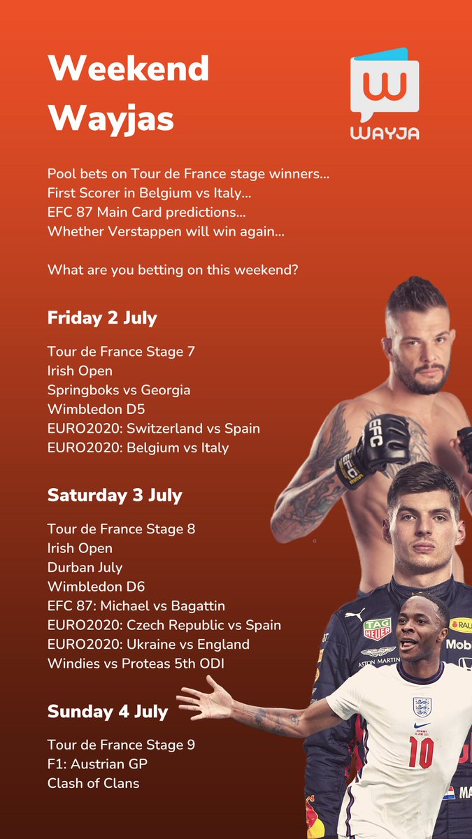 LetsWayja's tweet photo. Just took a look at the live sport on @SuperSportTV this weekend and there is SOOOOO much. What are you watching and who is your money on this weekend? #LetsWayja https://t.co/66tb7CFjPC