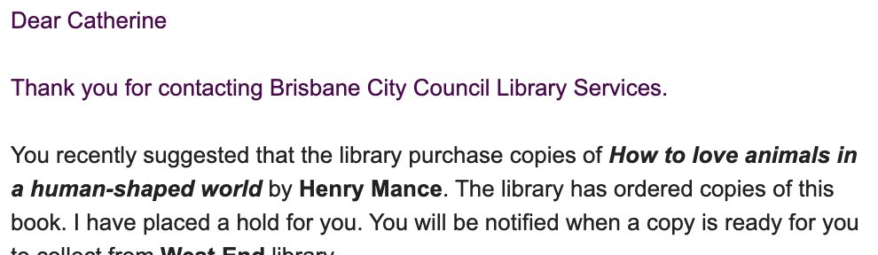 calaurence's tweet image. Thank you, BCC Library. Looking forward to reading 
@henrymance on this important subject, especially after hearing him discuss it on the @sentientism podcast. 
Love your work, Henry! 🐾💜🌱