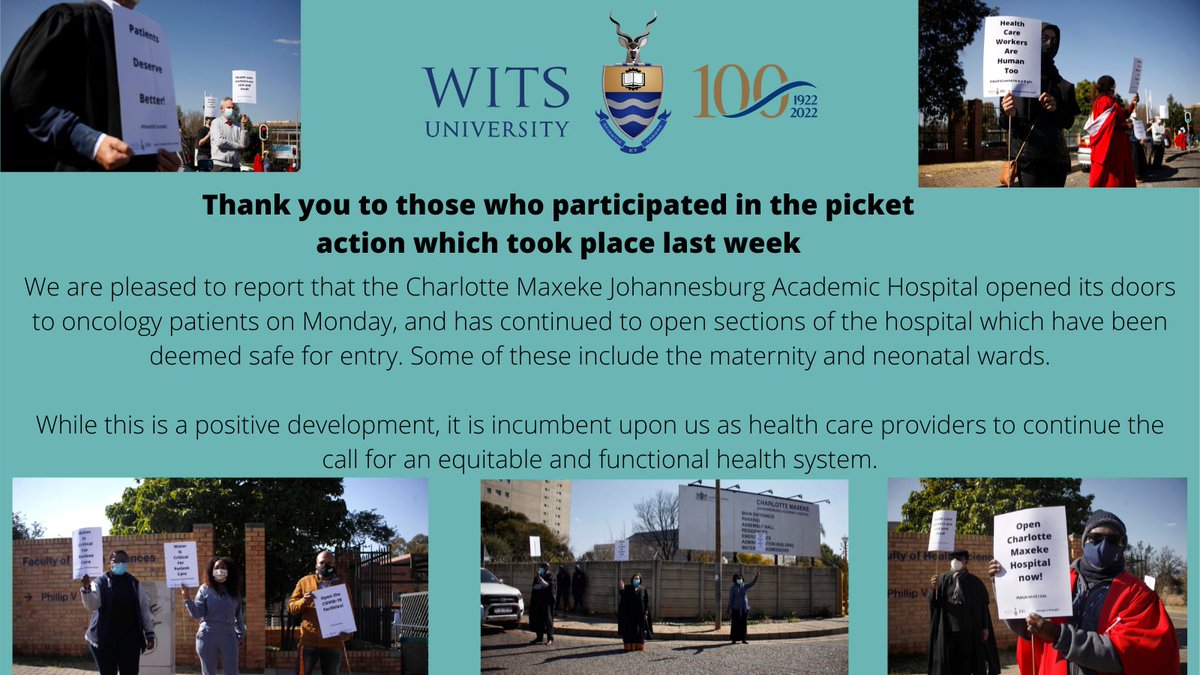 🗣️Thank you for picketing last week!
Charlotte Maxeke Johannesburg Academic Hospital opened its doors to oncology patients on Monday, &amp; other sections which are deemed safe for entry. We must continue the call for an equitable &amp; functional health system. #HealthCareForAll