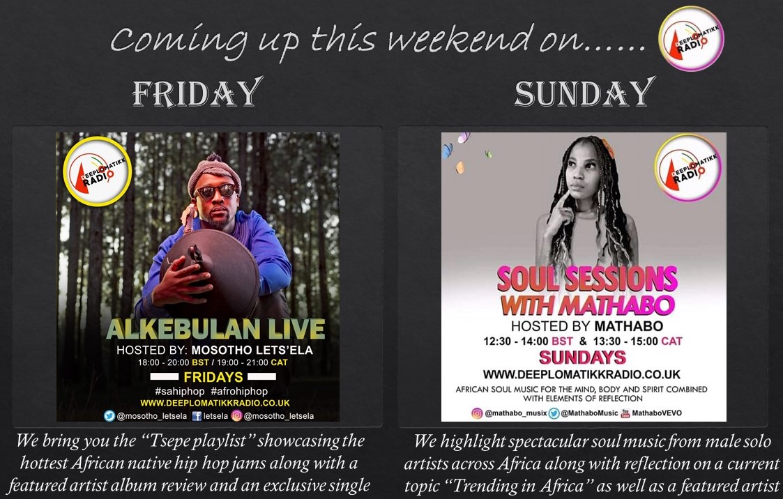 It's the weekend baby! Let <a href="/mosotho_letsela/">Mosotho Let'sela</a> &amp; @mathabo_music keep your spirits up  with a great line up of amazing music #worldmusic #africanmusic 

Level 1 David Mabuza #Nkandla Zuma Durban Tazz Shaka Zulu Allegedly #EswatiniLivesMatter Westville Lesotho #VoetsekANC Zondo