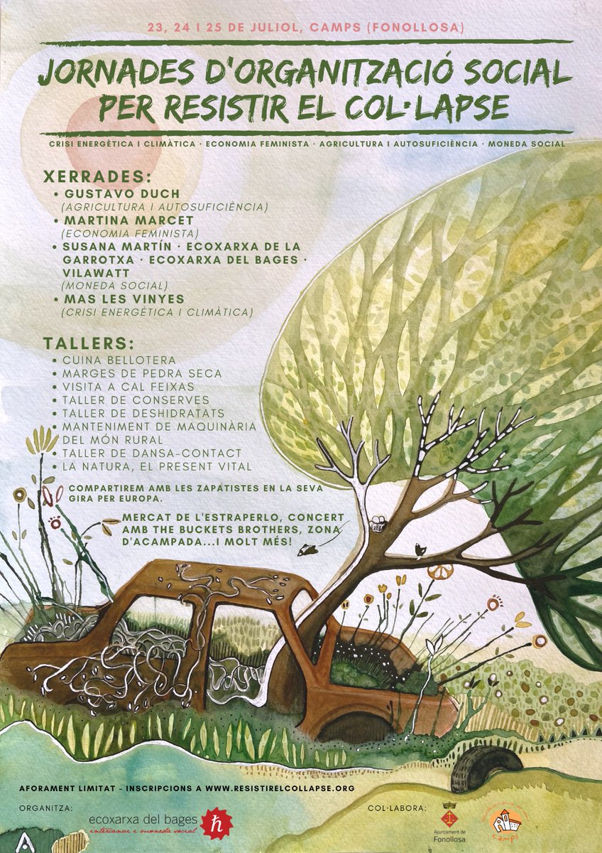 Actualització del cartell de les "Jonades d'organització social per resistir el col·lapse". Programa detallat i inscripcions a la web resistirelcollapse.org
