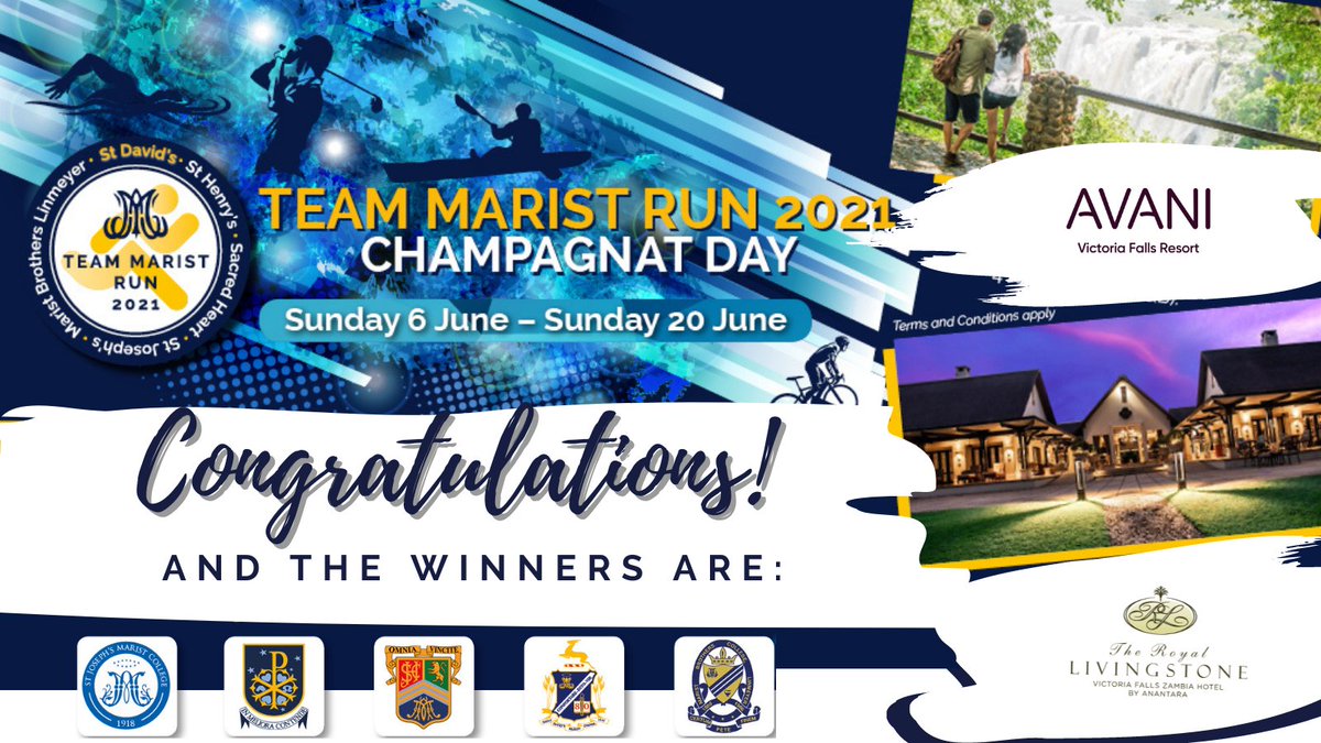 Thank you to The Minor Hotels Group for the sponsorship of 2 amazing holidays
Prize 1: Nhlanhla Dlamini (Marist Brothers Linmeyer) <a href="/RoyalLivHotel/">The Royal Livingstone Victoria Falls by Anantara</a> 
Prize 2: Chris Kerr @StDavids_Marist <a href="/AvaniVicFalls/">AVANI Victoria Falls Resort</a> 
Bonus 3rd Prize of a 'Marist Gold’ rose: Gunther Hannweg <a href="/StHenrys_Marist/">St_Henry’s_Marist</a>