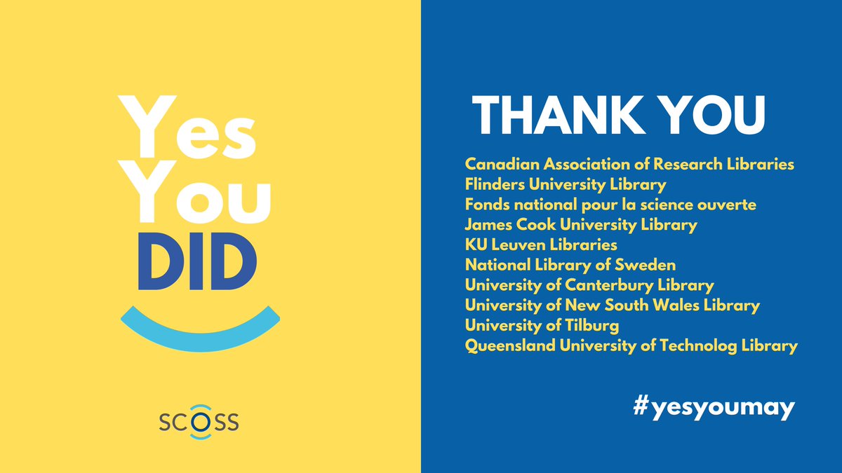 scossfunding's tweet photo. Yes, you did! 10 organizations, 3 continents, 7 countries came together to take part in the #yesyoumay campaign to support SCOSSβs Open Science Infrastructures. Follow their example and pledge here: https://t.co/c7536HmI8L #yesyoumay https://t.co/kPJHRIkQpR