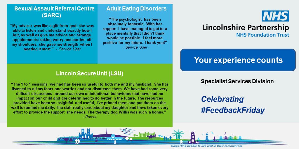 LPFTNHS's tweet photo. Time for some #FeedbackFriday to end the week. Today we're shining a spotlight on some of the teams in our Specialist Services Division who have received some great feedback from service users. Well done to all involved 🌟#WeAreLPFT https://t.co/13bH69Z2iR