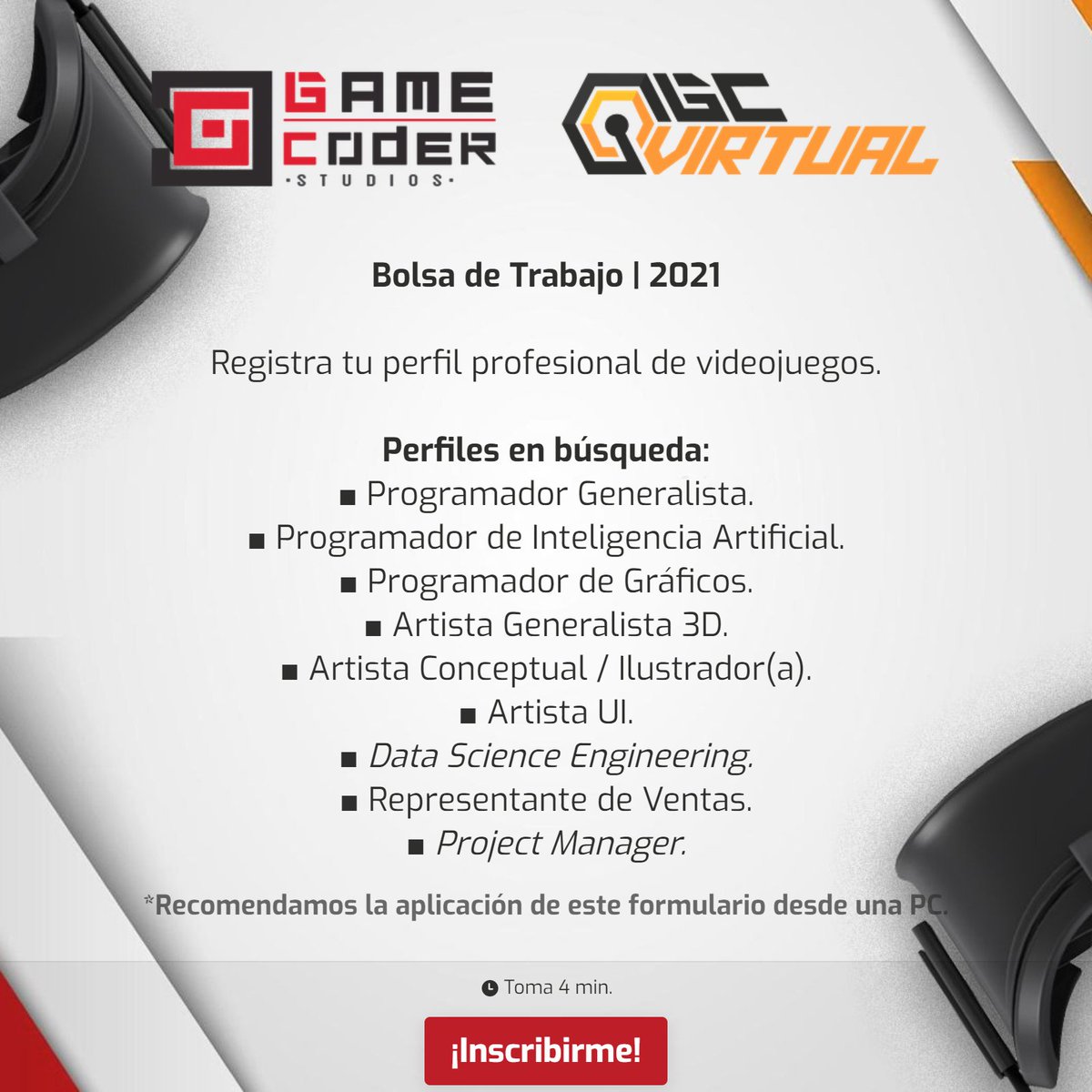 GameCoder_Team's tweet photo. Bolsa de Trabajo | 2021 ๐ผ ๐ฎ
โ Ingresa y registra tu perfil profesional โ
https://t.co/8iWpwPhAXr
#Empleo #FullArtDev #GameDev #ArtDev #3DArt #Programmer #DataScienceEngineering #ProjectManager #UI #UIArtist #Illustrator #Ilustradora #DigitalArtist #UE4 #Unity #Maya #3DMax https://t.co/UErWVVgddO