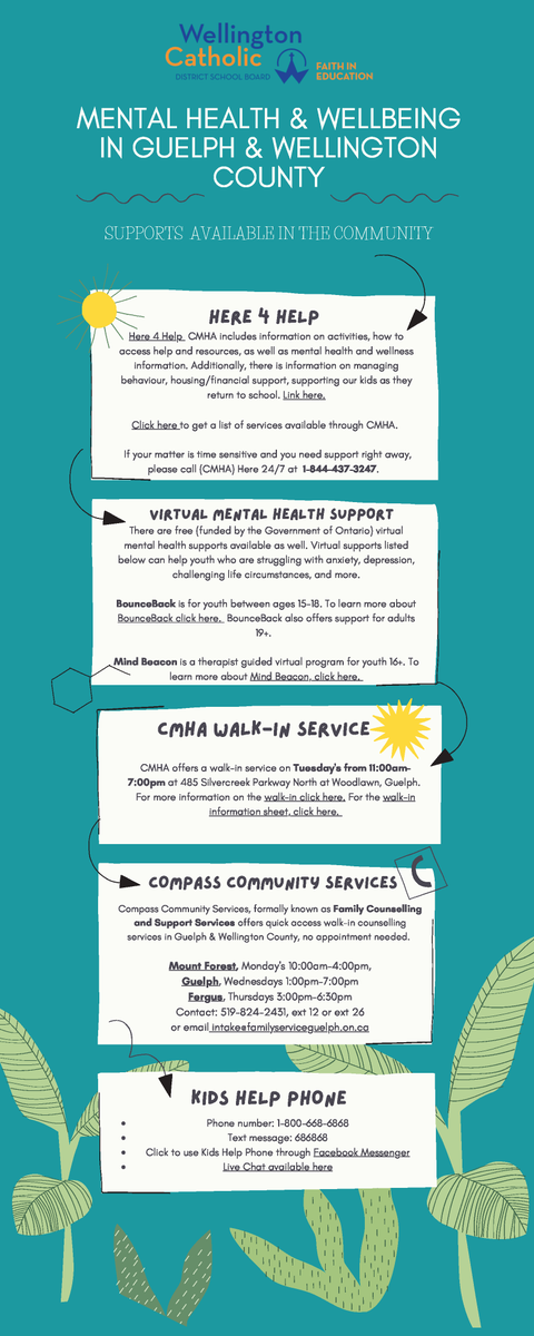 There are a number of Mental Health and Wellbeing supports available to students and families over the summer months. While we are not in school, we understand the need to stay connected and are here to help.

Please visit loom.ly/1k9QRk0 for a full list of supports.