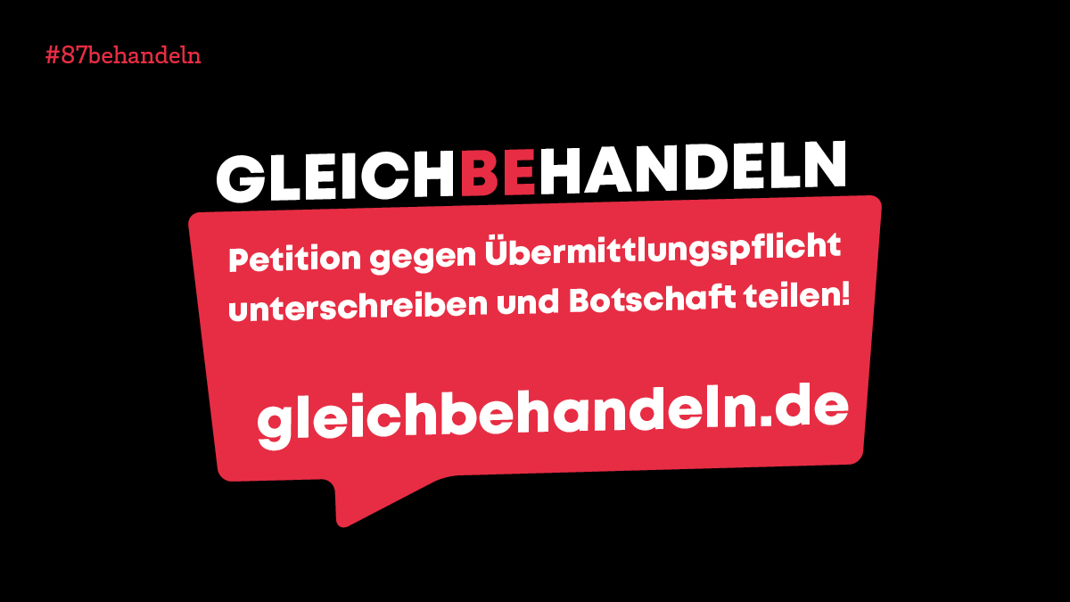 Juhu! 🎉 Wir haben die 20.000 Unterschriften für unsere Petition #gleichBehandeln geknackt! Doch wir sind noch nicht am Ziel. Unterschreibt  jetzt und setzt euch dafür ein, dass auch Menschen ohne geregelten Aufenthalt #OhneAngstZumArzt gehen können! gleichbehandeln.de