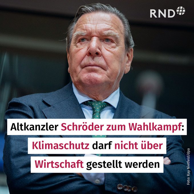 Der ehemalige Bundeskanzler Gerhard #Schr&ouml;der hat die Haltung der Parteien zum Klimaschutz kritisiert<a href="/tag/schr%C3%B6der"class="tags">#Schr&ouml;der</a>