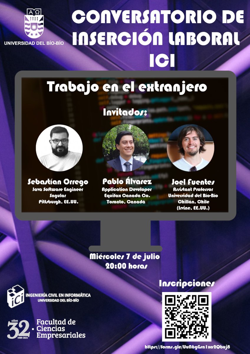 76cams's tweet photo. Participa del Conversatorio de Inserción Laboral "Trabajo en el extranjero" organizado por la Carrera Ingeniería Civil en Informática de la @faceubb. Miércoles 07 Julio 20 hrs.

Inscríbete  https://t.co/XfeokDxGNR 

@jfuentescl @ubbchile @Tophandd https://t.co/IiyJkQNEYU