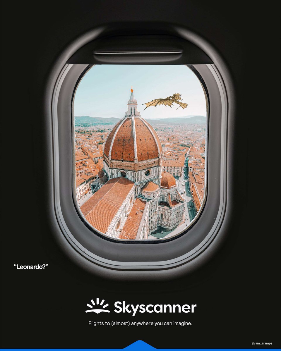 sam_scamps's tweet photo. @OneMinuteBriefs One Minute Brief of the Day:
With travel starting to open back up, create posters featuring your ultimate #DreamDestination scenes using a plane window as the frame for your masterpiece with 
@skyscanner https://t.co/PkWoA1tWPO