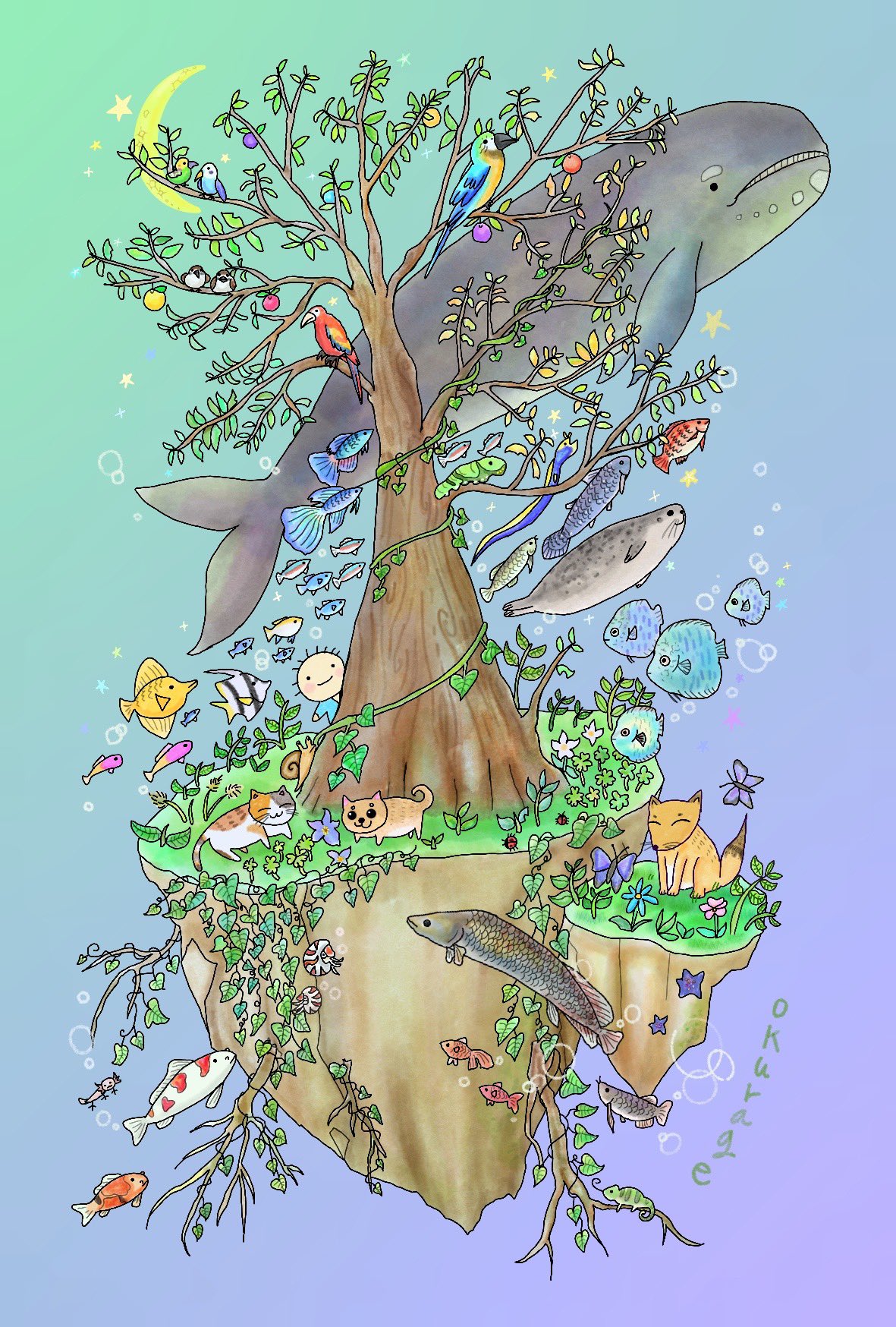 おくらげ いのちの木 イラスト ゆるいイラスト デジタルイラスト T Co 3zeyf998ny Twitter