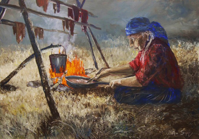 Stuthefarmer's tweet photo. Cooking Chokecherries by Allen Sapp.  #Prairies #PrairiePeople https://t.co/SHm5NHuRyE