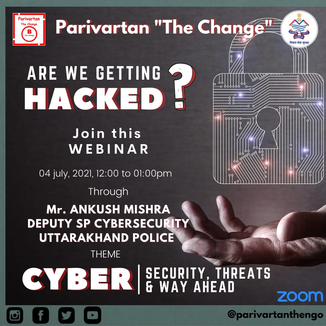 parivartantheng's tweet photo. #PANTHINI #Webinar #cybersecurity
Have you ever thought of being Cyber bullied, Cyber threatening or faced cyber attack?
Through this, you will learn Cyber Security, Threats & Way Ahead by @uttarakhandcops Cyber Cell Deputy SP Mr. Ankush Mishra. Fill it
https://t.co/9mPS1uriob https://t.co/eMGSEUXIIM