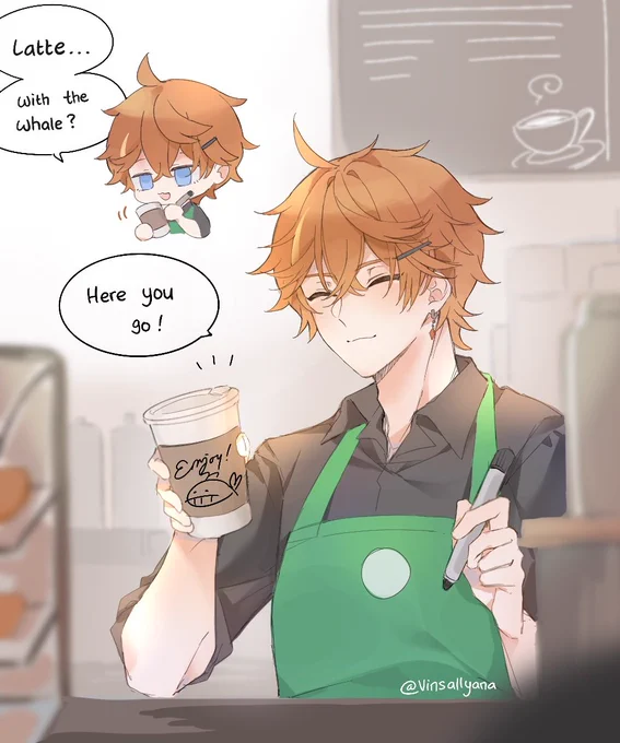 My contribution to スタバタル 
Barista childe with his little whale art 