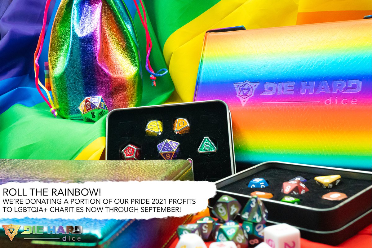 June's over but the Pride party's just starting!

Today we're launching new Pride dice &amp; accessories like the #Drakona metal #dice set! Bold colors to be proud of!

PLUS 50% of proceeds from now thru September will be donated to #LGBTQIA+ charities!

dieharddice.com/pages/pride
1/3