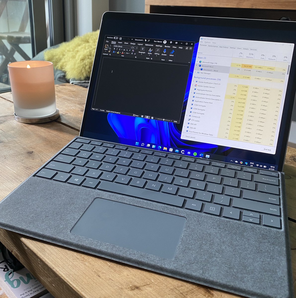 tomwarren's tweet photo. Office 64-bit ARM is here. With Windows 11, the Surface Pro X finally feels like Windows on ARM makes sense https://t.co/hjnifzw9ah