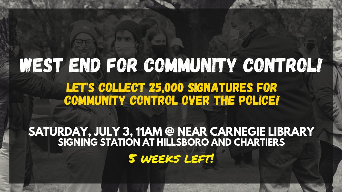 stopthestation's tweet photo. Tomorrow! Join us in Sheraden to gather signatures for Community Control Over the Police in West End! July 3, 11am, meet us near the Carnegie Library.

Can't volunteer tomorrow? Come sign at Hillsboro and Chartiers between noon and 2pm! https://t.co/3jb6Qq34lu