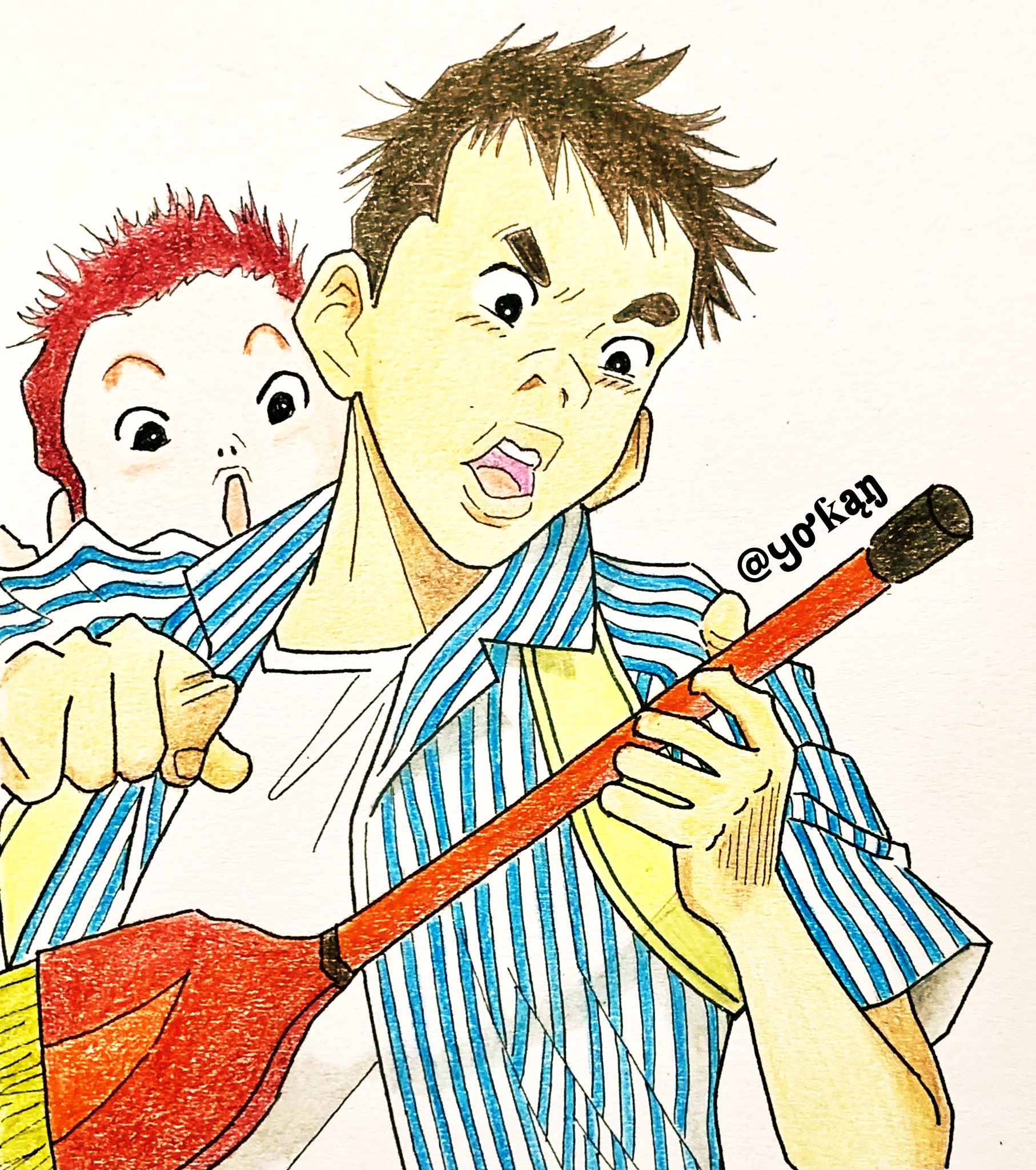 イラスト垢 ყơƙaŋ 世紀少年描きたい欲求で 笑 世紀少年 遠藤ケンジ 遠藤カンナ 浦沢直樹先生 模写 模写イラスト 色鉛筆 Colorpencil Illustration 箒ギター T Co L8sdmsafim Twitter