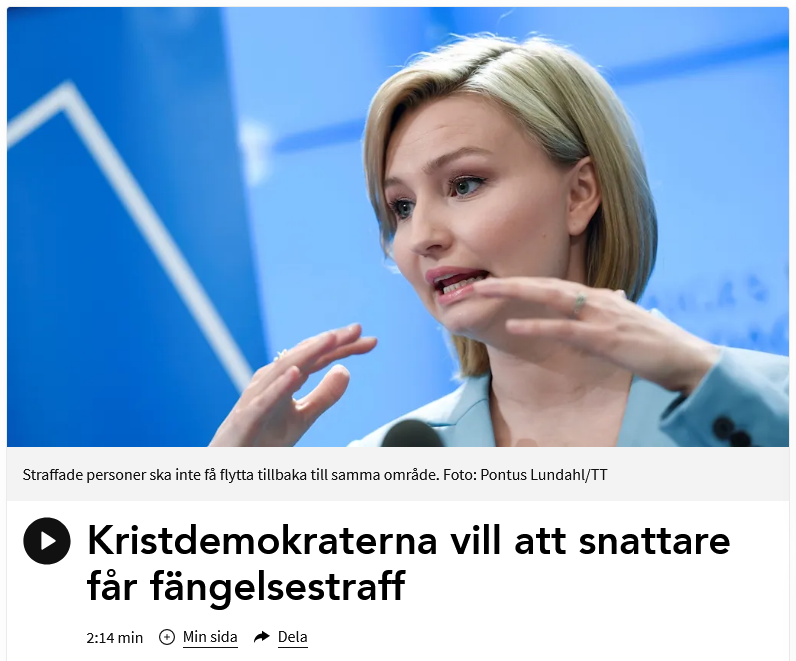 vpressfeldt's tweet photo. Ebba Busch måste få det att sticka i ögonen på alla som bor i "socialt utsatta områden", där politiker som hon själv kräver att polisen ska visa nolltolerans mot all typ av brottslighet. Busch kräver bla två års fängelse för snatteri. https://t.co/hwYs6NQtWM https://t.co/natxR6ITwN