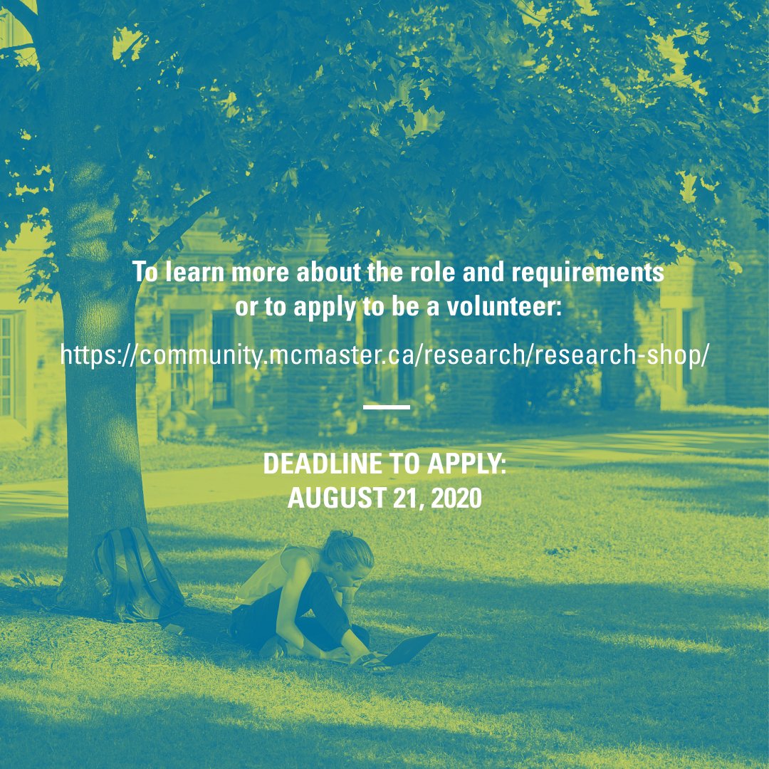 Volunteer with the McMaster Research Shop as a Research Associate 

Deadline to Apply: August 15, 2021

Apply Here: community.mcmaster.ca/our-programs-a…