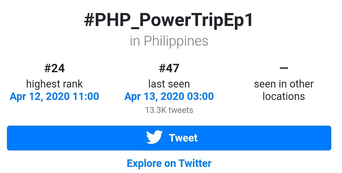 PHPPearls's tweet image. #PHP_PowerTripEp1 trended with all the funny memes along with PHP&apos;s PowerHour that made us laugh so hard.

Highest Rank: 24th
April 12, 2020

PHP IS COMING
#PressHitPlay
@presshitplay